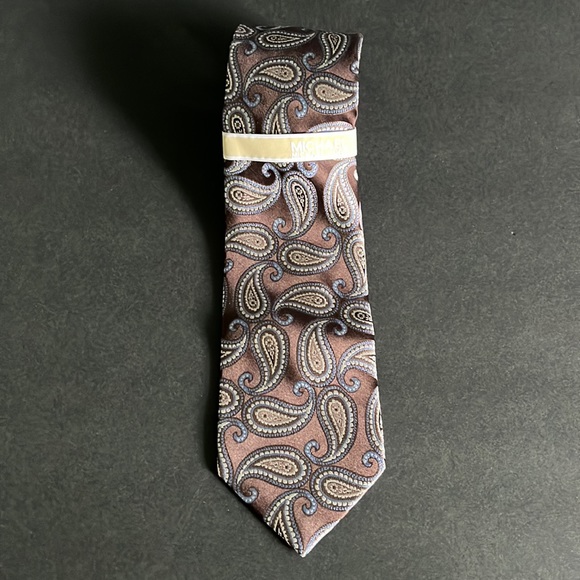 Michael Kors Brown Blue Paisley Silk Tie - New with Tags - Picture 3 of 16